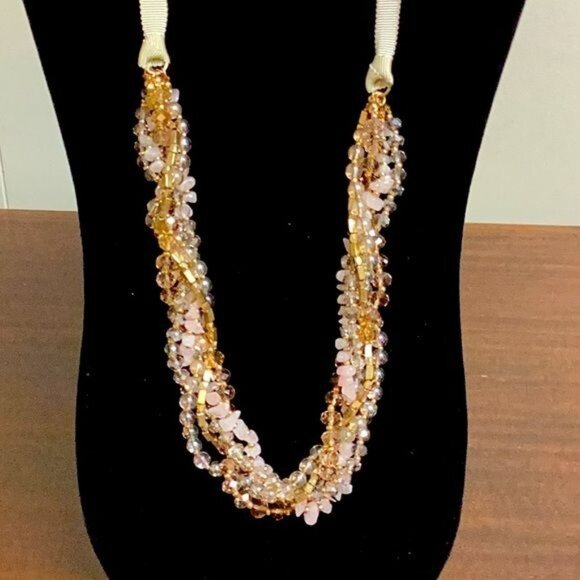 Four Strand pink and gold Beaded Necklace SKU 117 - Picture 2 of 4